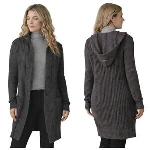prAna Hidden Oasis Charcoal Duster Hooded Sweater Knit Cardigan Large F358